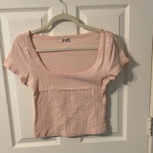 Free People intimately Light Pink Ribbed Short Sleeve Top NWOT
